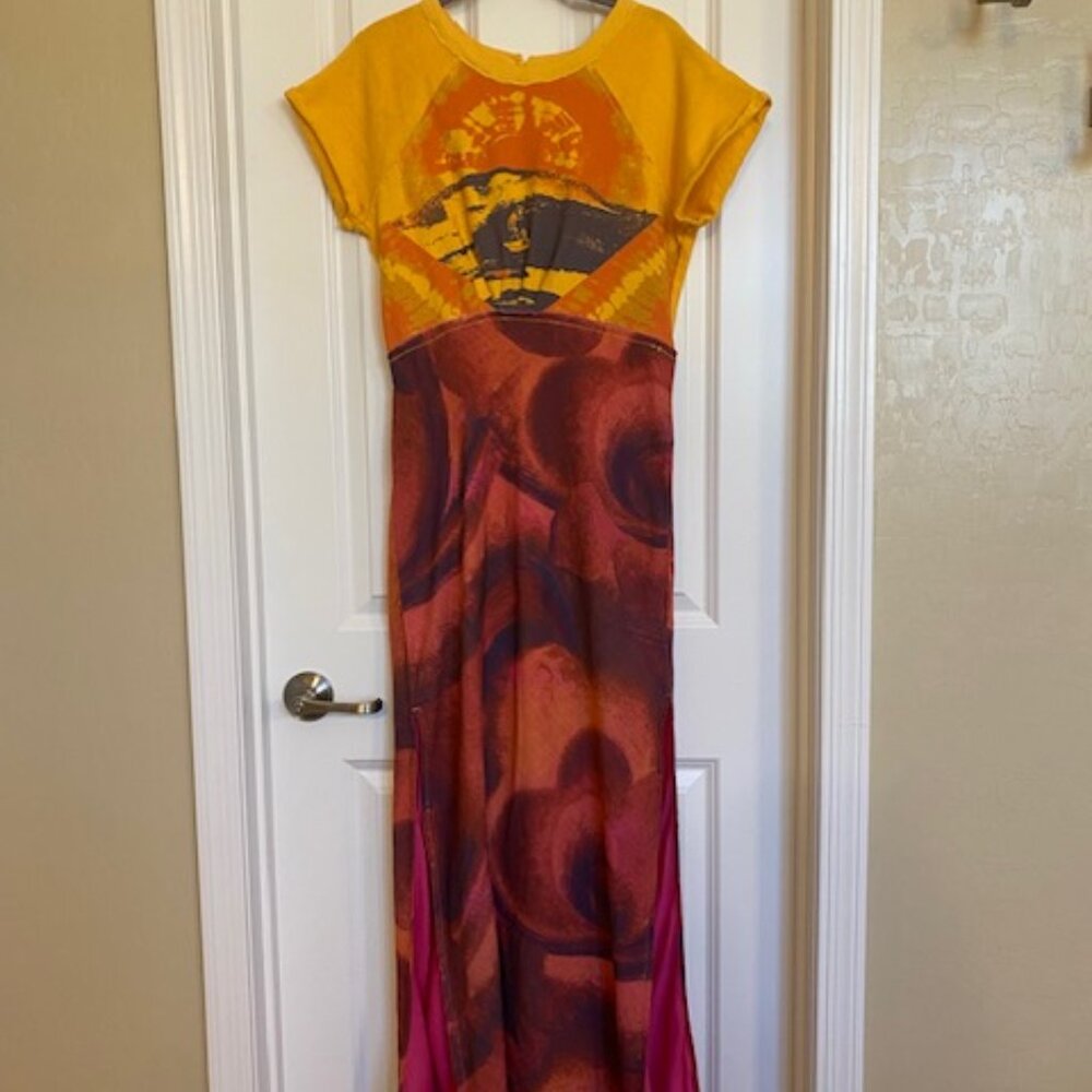 Free People Yellow and Burgundy Tie-Dye Maxi Dress
